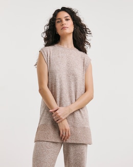 Sleeveless Crew Neck Cosy Longline Vest