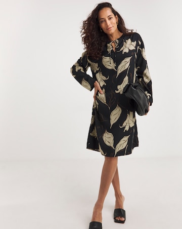 Tie Neck Long Sleeve Tunic Dress