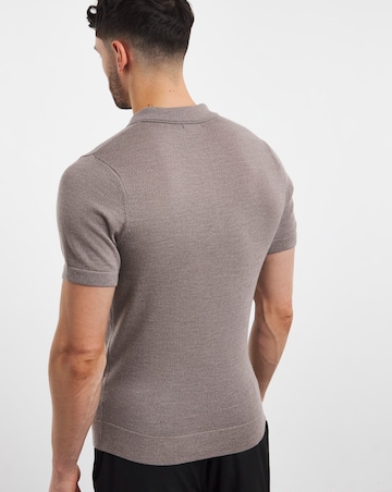 Brown Merino Wool Knitted Polo Slim Fit