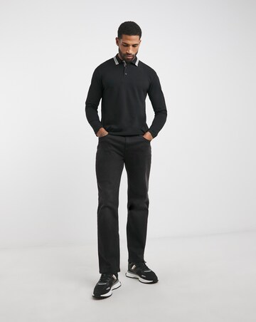 BOSS Classic Long Sleeve Charcoal Plisy Polo