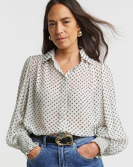 Dobby Volume Sleeve Shirred Cuff Shirt