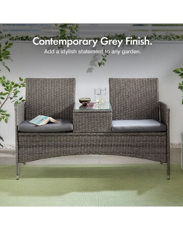 VonHaus Bali Grey Rattan Garden Loveseat Bench