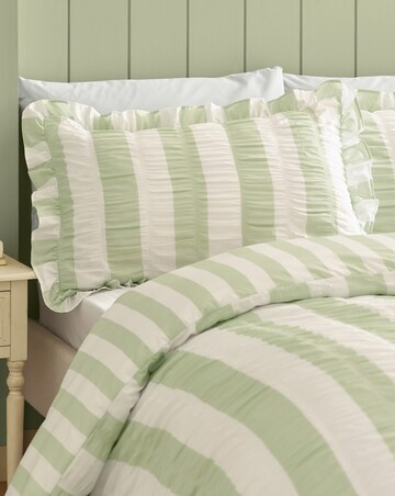 Catherine Lansfield Seersucker Frill Stripe Duvet Cover Set