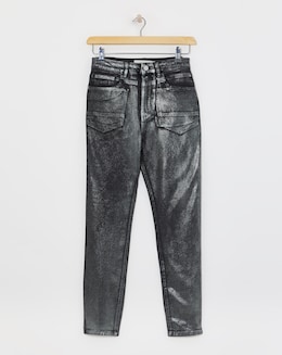 Silver Metallic Slim Leg Jeans