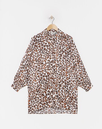 Flounce London Satin Leopard Print Longline Shirt