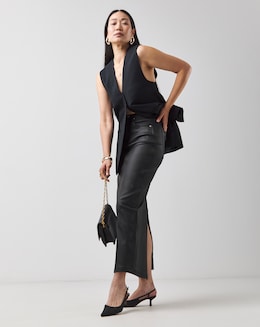 Black Coated Denim Skirt