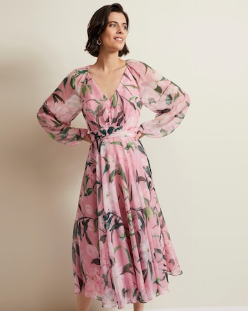 Phase Eight Lina Printed Long Sleeve Midi Dress