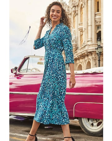 Sosandar Animal Print Belted Midi Shirt Dress