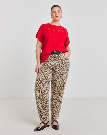 Simply Be Red Broderie Grown On Sleeve T-Shirt