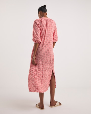 Kaftan Button Through Shirt Dress With Side Slits