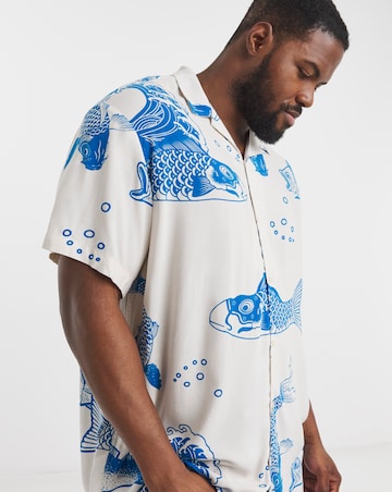 Jack & Jones Jeff Koi Print Shirt - Blue/White