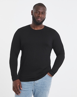 Long Sleeve Crew Neck T-Shirt Long Length- Black