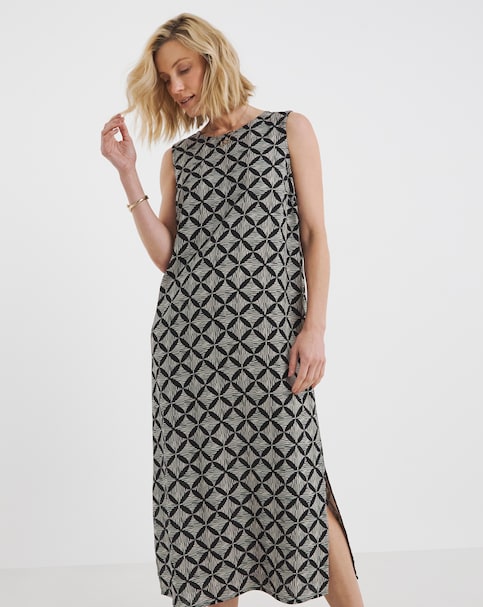 Linen Mix Midi Shift Dress