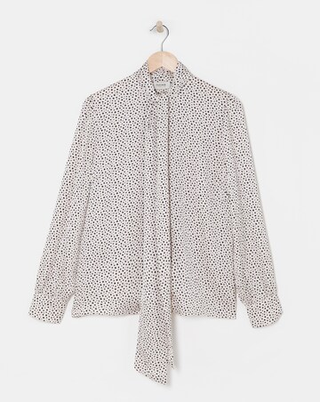 Flounce London Off White Black Spot Satin Tie Neck Blouse