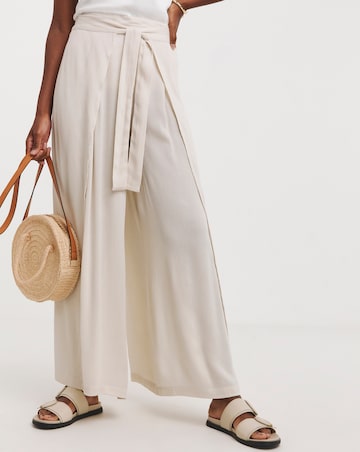 Cool Stone Crinkle Wide Leg Wrap Trousers
