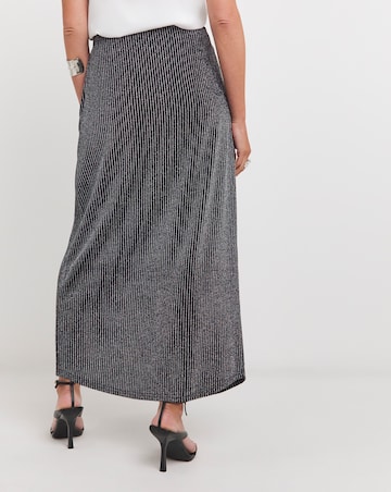 Silver Glitter Striped Jersey Midi Skirt