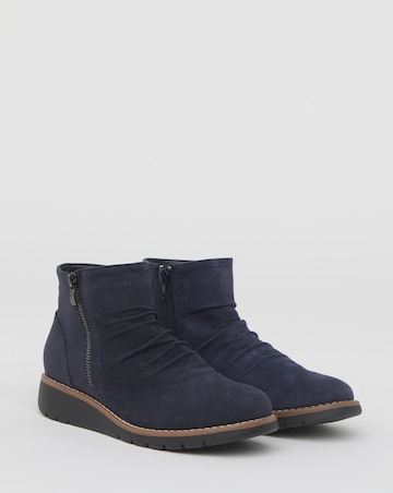 Heavenly Soles Roisin Low Wedge Ruched Boots With Zip - Wide Fit (E)