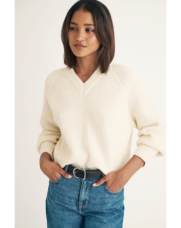 Nobody's Child Cream Raglan V-Neck Rib Jumper