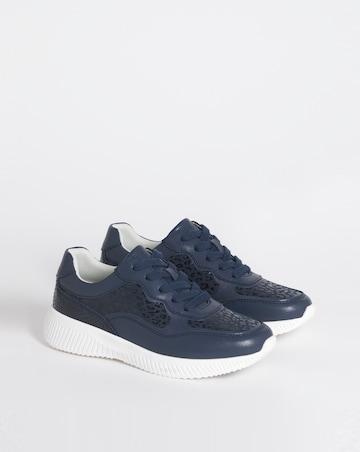 Heavenly Soles Rosetta Lace Up Patterned Leather Trainer - Extra Wide Fit (EEE)