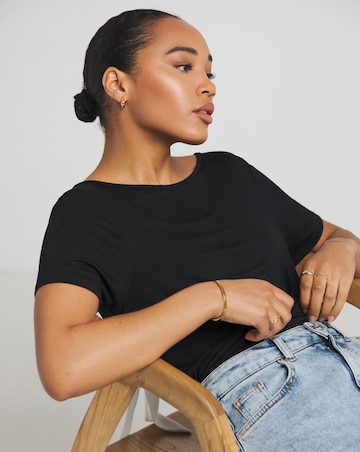 Black Short Sleeve Bow Back Top