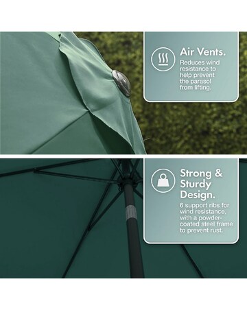 VonHaus Dark Green 2.7m Steel Garden Parasol with 12kg Base