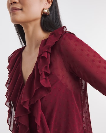 Dobby Ruffle Front Blouse