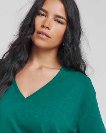 Dark Green Slub V Neck Tee