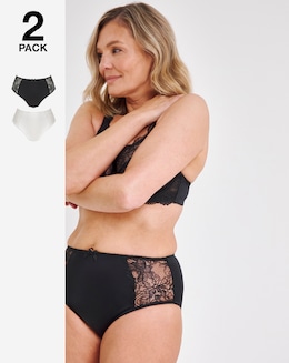 Pretty Secrets (2 Pack) Ella Lace Brief Knickers Black/White