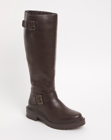 Eden Buckle Detail Knee High Boots Extra Wide EEE Fit Curvy Calf