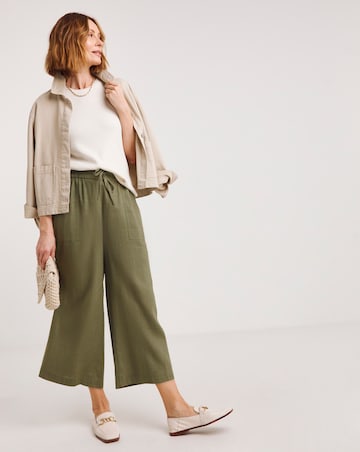 Olive Linen Mix Wide Leg Culotte