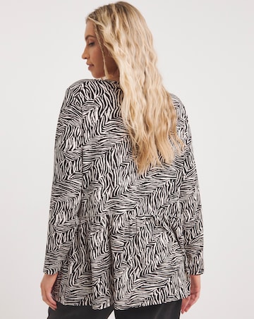 Zebra Button Front Peplum Longline Top