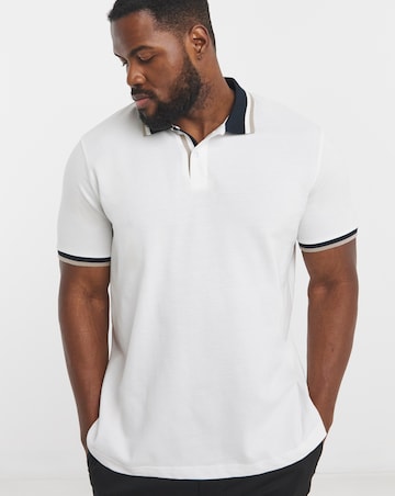 Tipped Pique Polo Long Length- White