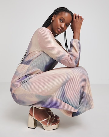 Multi Ombre Print Plisse One Shoulder Maxi Dress