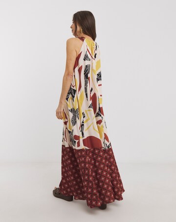Border Print Halter Maxi Dress