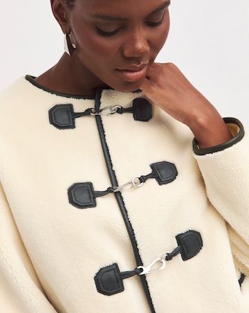 Cream Collarless Duffle Teddy Jacket