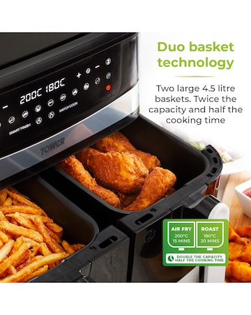 Tower 2x 4.5Litre 1600W Vortex Black Dual Basket Digital Air Fryer T17088