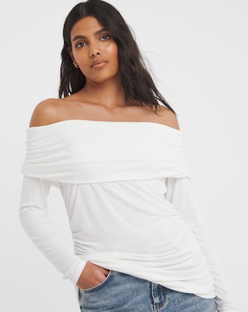 Cream Long Sleeve Bardot Top