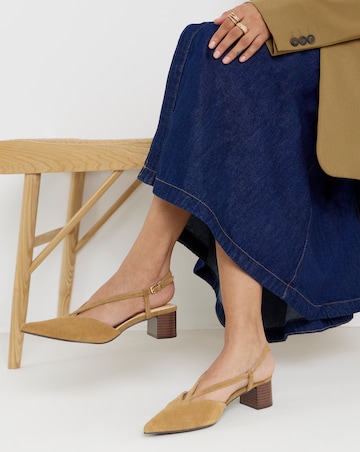 Patty Low Heel Pointed Toe Leather Slingback Shoes - Wide Fit (E)