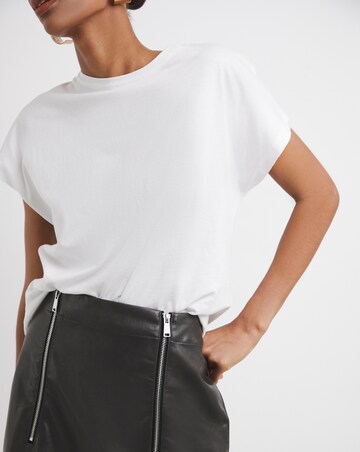Distressed Leather Look Column Midi Skirt