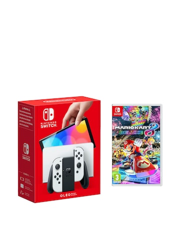 Nintendo Switch OLED White Console & Mario Kart 8 Deluxe Bundle