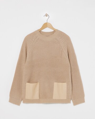 Camel Hybrid Contrast Pocket Detail Jumper