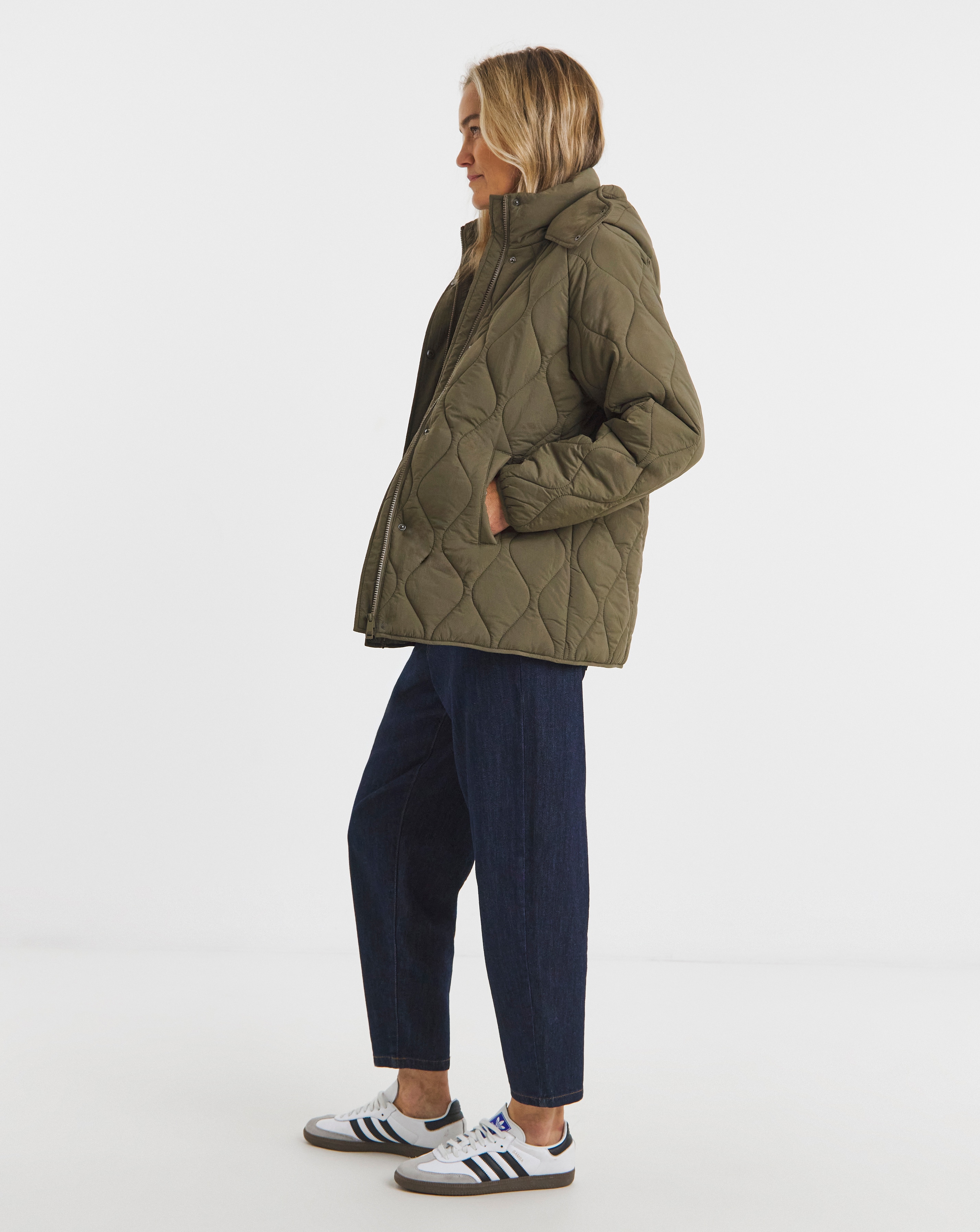Khaki Short Hooded Quilted Jacket | Ambrose Wilson Khaki Short Hooded Quilted Jacket | Ambrose Wilson