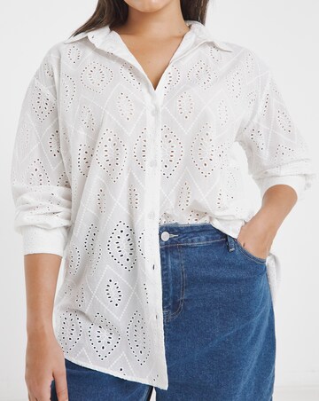 Simply Be White Broderie Long Sleeve Shirt