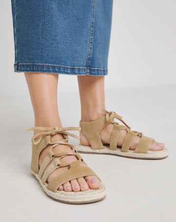 Serenity Suede Lace Up Flat Espadrille Sandals Wide E Fit