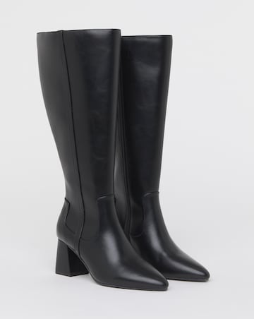 Soprano Block Heel Pointed Knee High Boots Extra Wide Fit (EEE) Super Curvy Calf