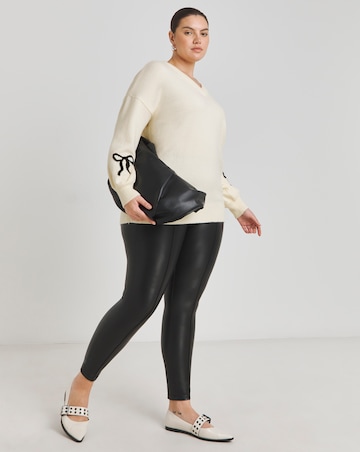 Simply Be Cream Bow Sleeve V Neck Longline Jumper