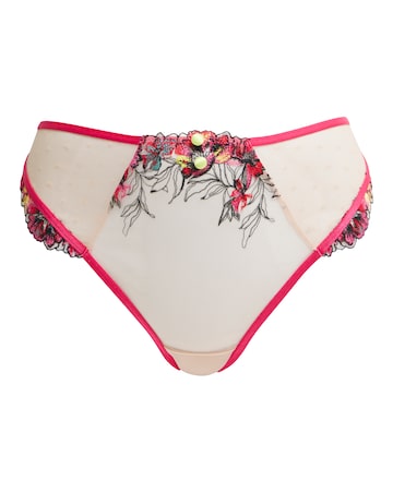 Figleaves Olivia Embroidery High Leg Thong - Neon