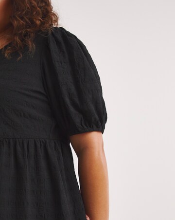 Black Textured Smock Dress