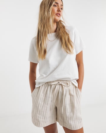 Simply Be Neutral Striped Tie Waist Linen Mix Shorts