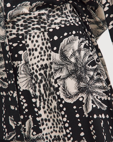 Border Print Linen Mix Midi Wrap Skirt